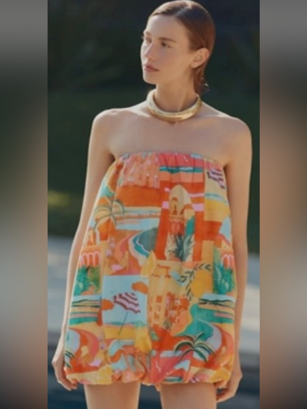 Show Me Your MuMu Strapless Mini Dress in Orange Multi Print